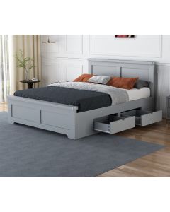 Coastal Four Drawer Wooden Bed Frame Grey - Side View